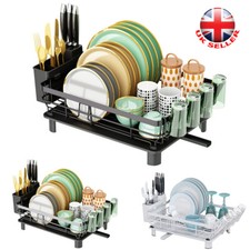 Large Dish Drainer Metal Wire Cutlery Draining Holder Plate Rack 360° Drip Tray