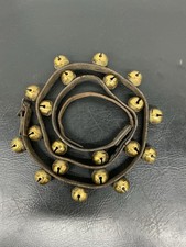 Antique 20 Brass Horse Sleigh Petal Bells on 65” Leather Strap 1 1/8” Pat Date