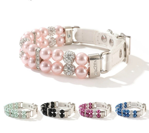 Pearl rhinestone pet collar - rhinestone,