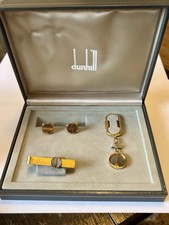 DUNHILL Vintage Gold Plated Tie Pin Cufflinks & Key ring Set in Original Box