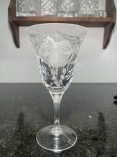 Royal Brierley Crystal Etched Floral Wine Glass Signed Stemware Vintage