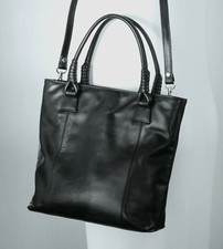 John Lewis BLACK LEATHER TOP HANDLE TOTE / GRAB BAG WITH CROSSBODY STRAP Med/Sml