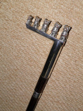 Antique Unusual Walking Stick - Silver Fritz Handle 5 Sitting Graduating Dogs
