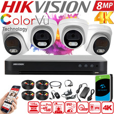 Hikvision 4K 8MP COLORVU CCTV Home Audio CAMERA SYSTEM DVR + 2TB HDD IP67 KIT UK