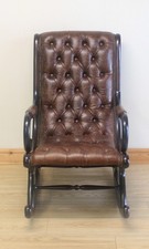 Chesterfield Brown Distressed Leather Rocking Slipper Chair / Armchair