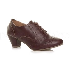 WOMENS LADIES LOW MID HEEL VINTAGE STYLE 40S 50S LACE UP BROGUE ANKLE BOOTS SIZE