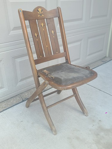Antique folding chair wood and - antique,