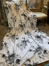 Pair of Lovely Julian Charles Lined Floral White & Charcoal Curtains 90in Long