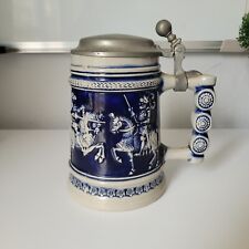 Original Gerzit Gerz Beer Stein, blue and white colour, lid hinge in...