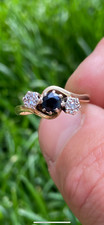 9ct gold Vintage sapphire and diamond trilogy ring