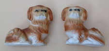 Pair of  kitsch Vintage Ceramic chalk Pekingese Dog sitting Ornaments