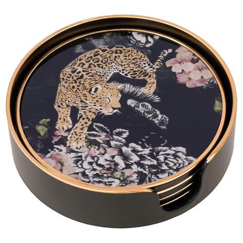 Coasters glass round - round, leopard