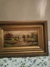 Antique Cattle Scene Oil Painting