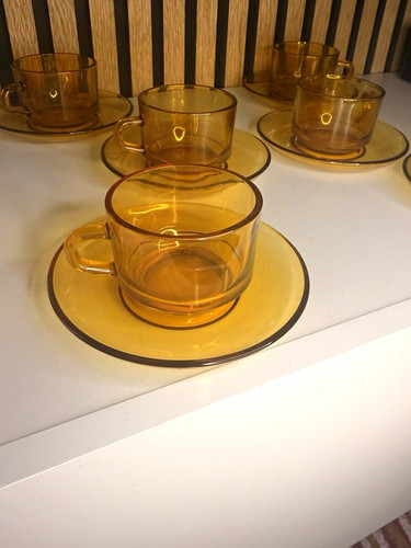 Amber glass tea cups - amber,