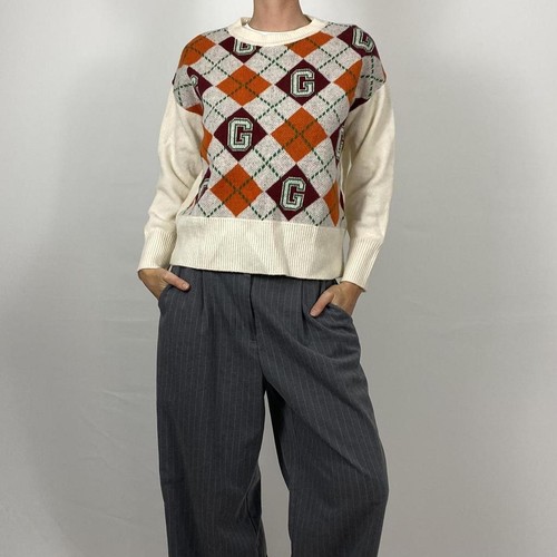 Woolen argyle knit sweater - woolen,