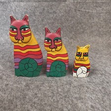 Wooden Painted Colourful Cats