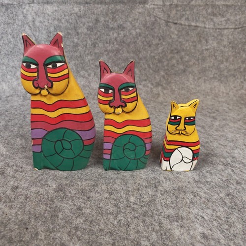 Wooden painted colourful cats - painted,