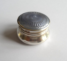 Antique silver pill box with pale lilac coloured guilloche enamelling Birm. 1912