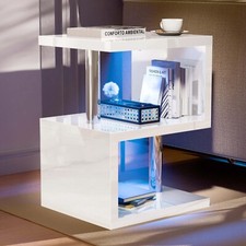 Small Side Table With Storage LED High Gloss Sofa End Coffee Table Living Room