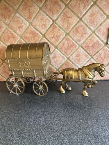 Brass horse covered wagon - horse,
