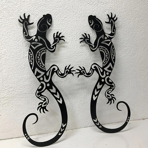 2pc iron gecko wall art - iron,