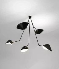 Serge Mouille Modern Black Five Curved Fixed Arms Spider Ceiling Lamp Chandelier