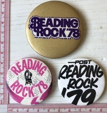 3x VTg Og Reading Rock Music Festival Metal Pin Badges 1970s