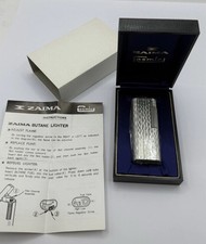 ZAIMA Cosmic C-22 Butane Lighter – Silver Textured Metal,Japan,New Old Stock –