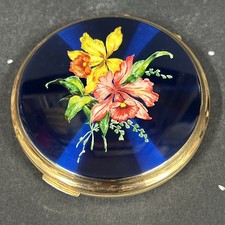 Stratton Gold Tone Flower Pattern - Blue Convertible - Vintage Powder Compact
