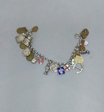 Vintage Travel Charms Bracelet  Cities Coats of Arms + 6  Sterling Silver Charms