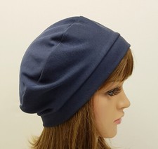 Navy blue cotton jersey beret, unlined hat, lightweight little french beret