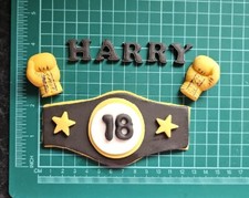  Edible Handmade Boxing Gloves Cake Topper Personalised Name Age And Colours 