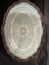 Vintage Lace Crochet Oval Wooden Framed Dressing Table Doily