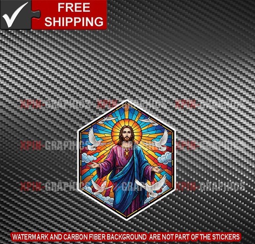 Jesus faux stained glass - glass, vinyl