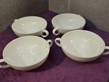 Set of 4 Wedgwood Plain White Double Handled Soup Bowls - VGC