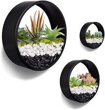 JonesHouseDeco 3 Sets Round Wall Planter Black Flower Pot Wall Hanging Vase Met