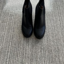 Office London Black Real Leather Mid Block Heel Chelsea Ankle Boots Size 6 EU 39