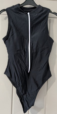 Ladies swimsuit, zip up, black, size medium, UK 12, Shein