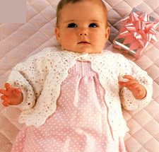 0624 Crochet Babys Matinee Coat Cardigan 14-18ins 4ply - Vintage Pattern Copy
