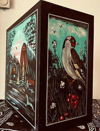 Hand painted wooden bird - painted, cage
