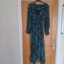 New Ladies Julian Macdonald green Black Floaty Wrap Style Dress Size 10 Party