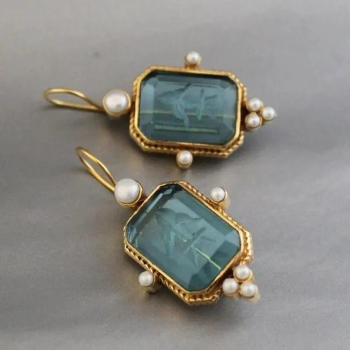 Museum intaglio earrings blue - earrings,