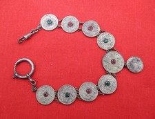 Unusual WW1 Sweetheart Bracelet - Belgian Coins & Coloured Glass - Trench Art