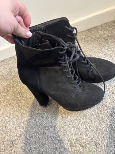 Black swede heeled boots