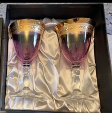 Rockingham Crystal Goblets – Set of 2 Wine Glasses with Original silk lined Box