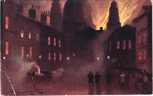 Fire scene artist postcard - scene,