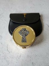 Solid Brass Pyx with Burse Celtic Cross Holds 10 Communion Hosts