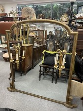 Large Antique Victorian Gilt Overmantle Mirror with Light Sconces H156.5 cm