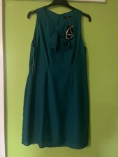 Women's OASIS Emerald Green Party Sleeveless Frilled V-neck Summer Dress Size 16