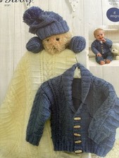 Baby/Childrens Aran Easy Cable Cardigan,Hat,Mitts knitting pattern 12”-22”